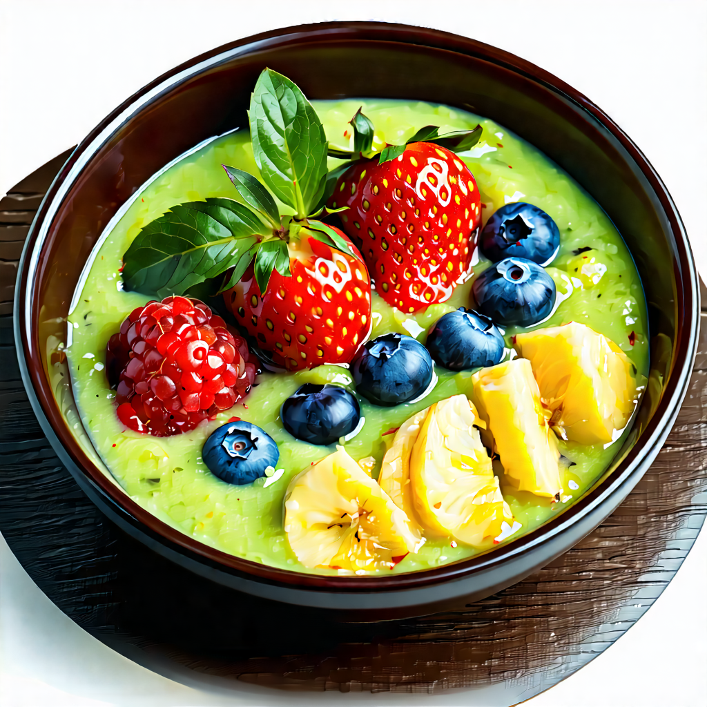 Lifestyle Ink Drawing: Smoothie Bowl Prepared With Organic Components With Bowl Filled