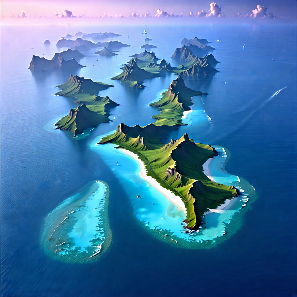 Nature Matte Painting: Aerial View Of Coastal Islands With Painting Tropical