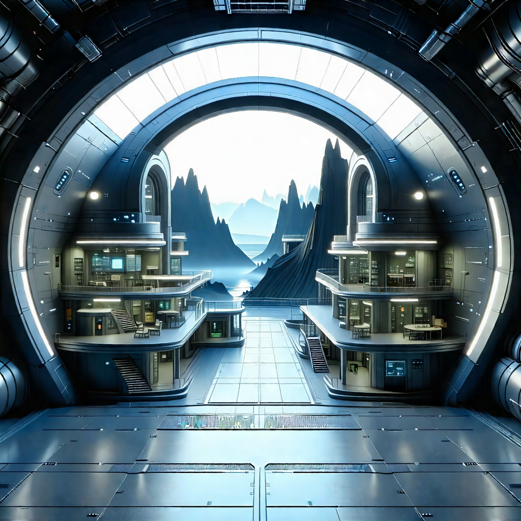 Tech Landscape Photography: (futuristic:1.41) Research Laboratory With Image, There