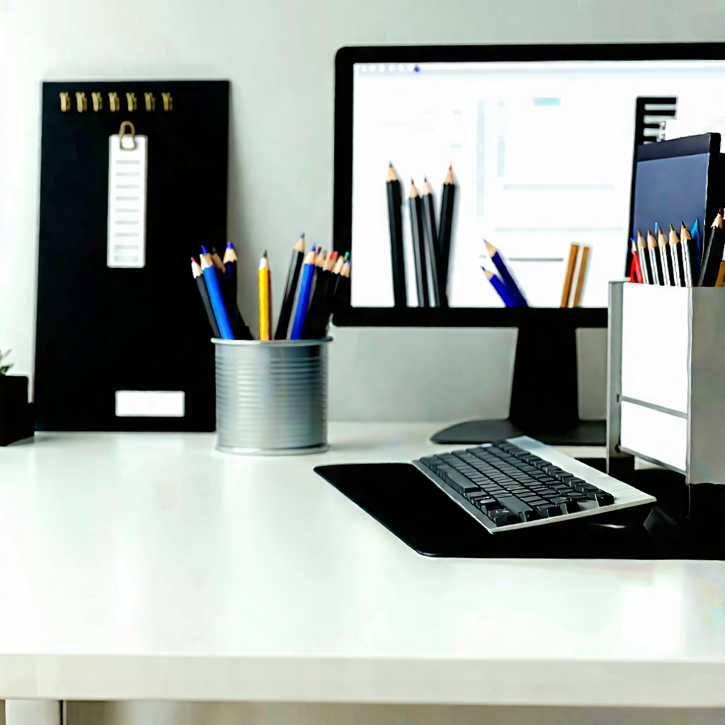 Business Cinema 4D: Workplace with modern office supplies on desk