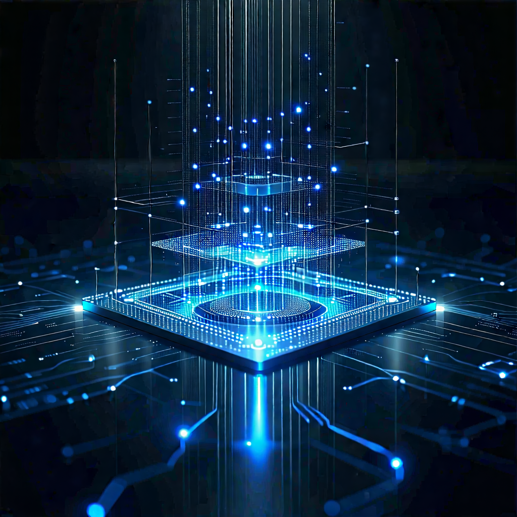 Tech Minimalist Design: Quantum computer with data streams