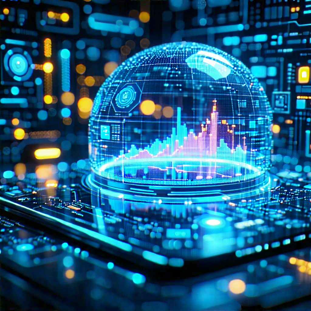 Tech Advertising Photography: Financial Technology In Research Center With Large, Blue,