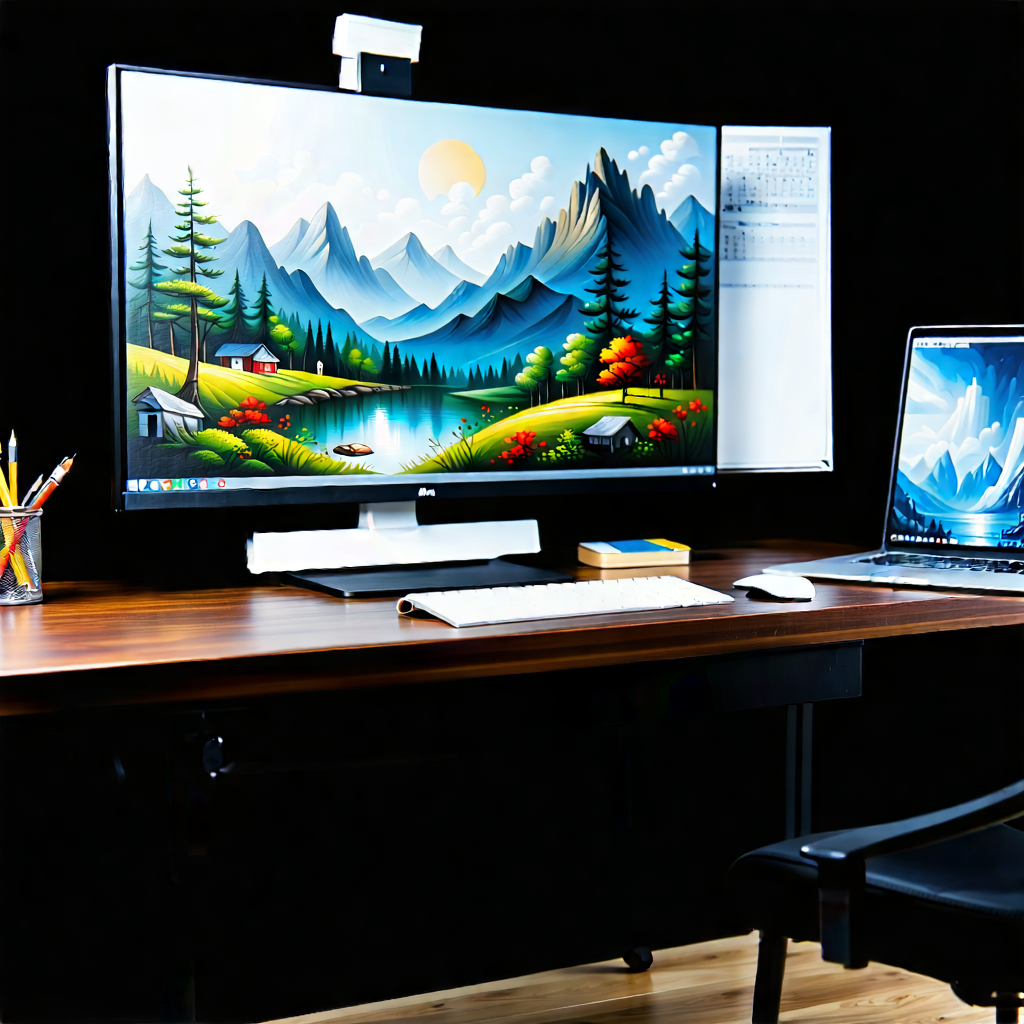 Business Oil Painting: Tech Professional Using Multiple Monitors With Large Computer