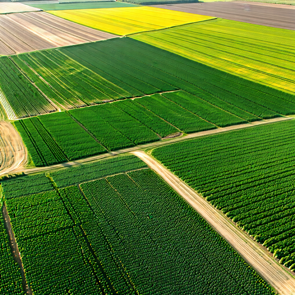 Nature Digital Illustration: Aerial View Of Agricultural Fields With Large, Lush