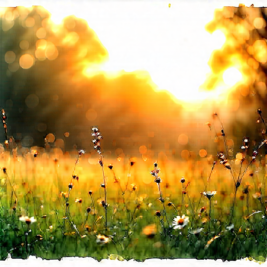 Nature Ink Drawing: Meadow During Golden Hour With Beautiful Field