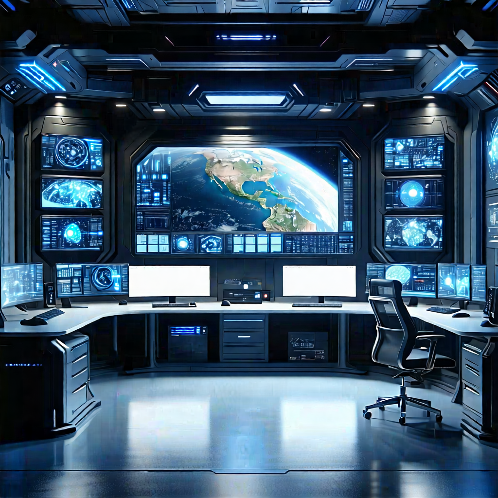 Tech Matte Painting: Futuristic Digital Workspace With Image, There
