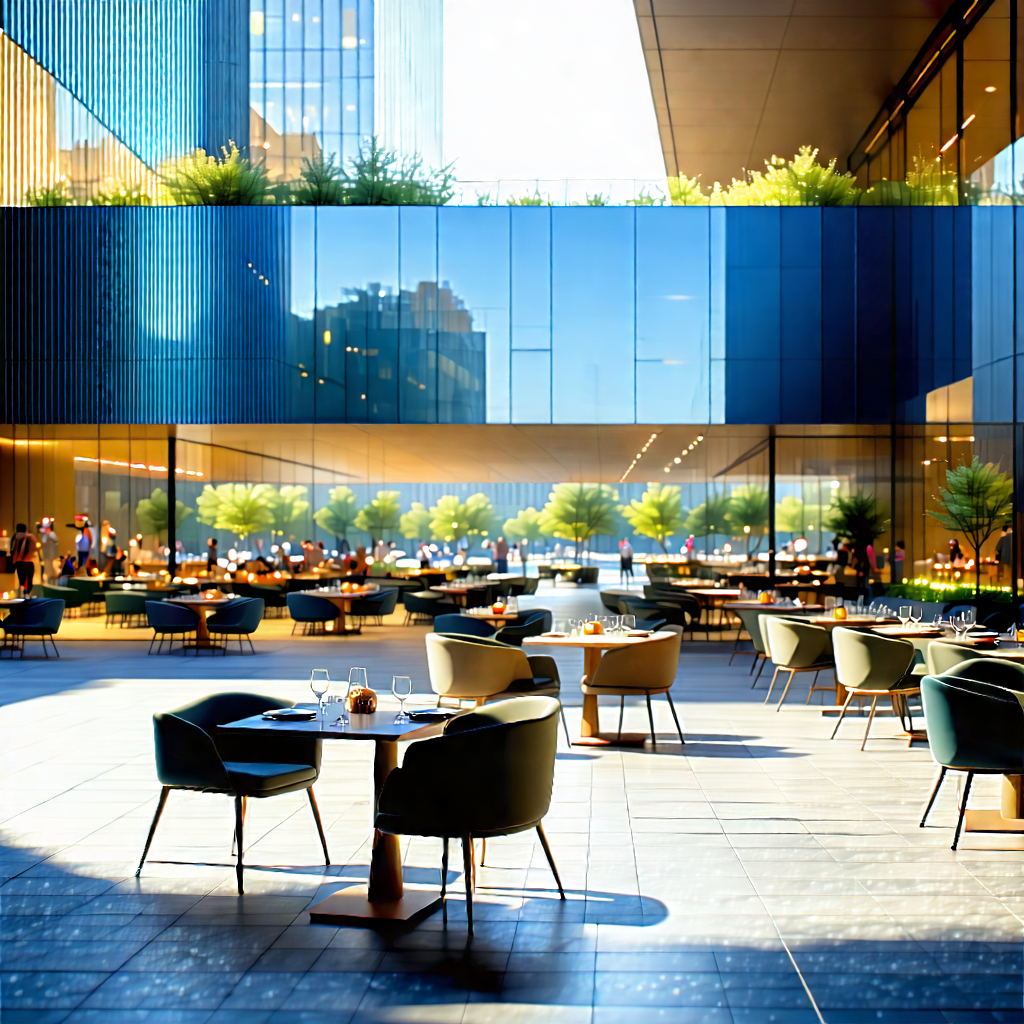 Urban Graphic Design: Public Square With Outdoor Dining With Large, Modern