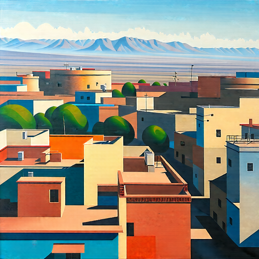Urban Acrylic Painting: Aerial View Of Cultural District With Painting Cityscape,