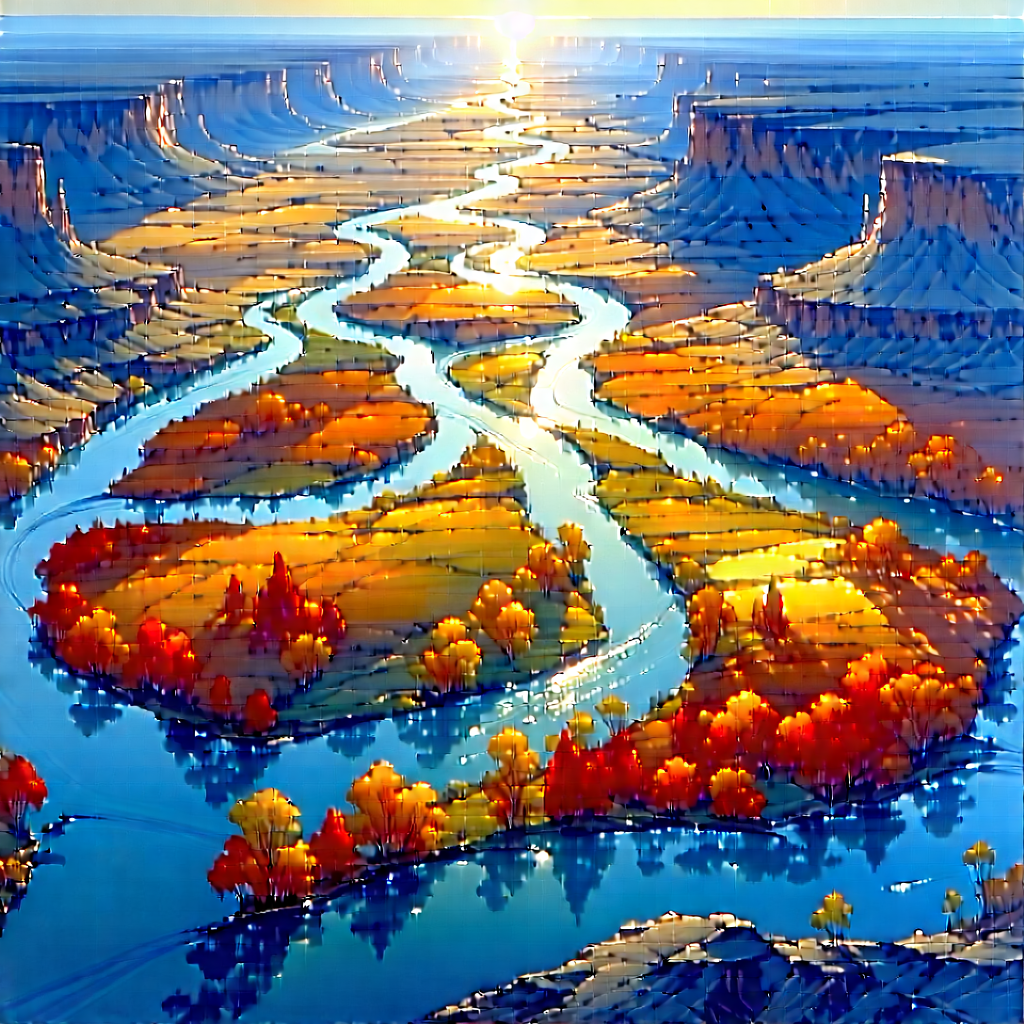 Nature Watercolor Painting: Aerial View Of Winding (river:1.41) With Painting River
