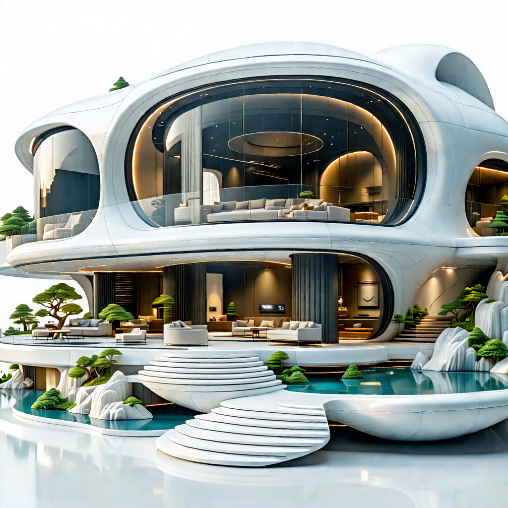 Tech Stock Photography: (futuristic:1.46) Smart Home With Model Large,