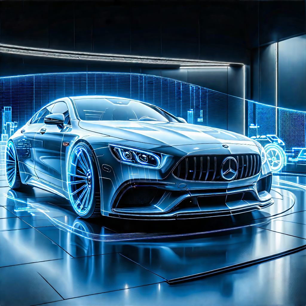 Tech Lithograph: Automotive Technology In Research Center With Mercedes Benz