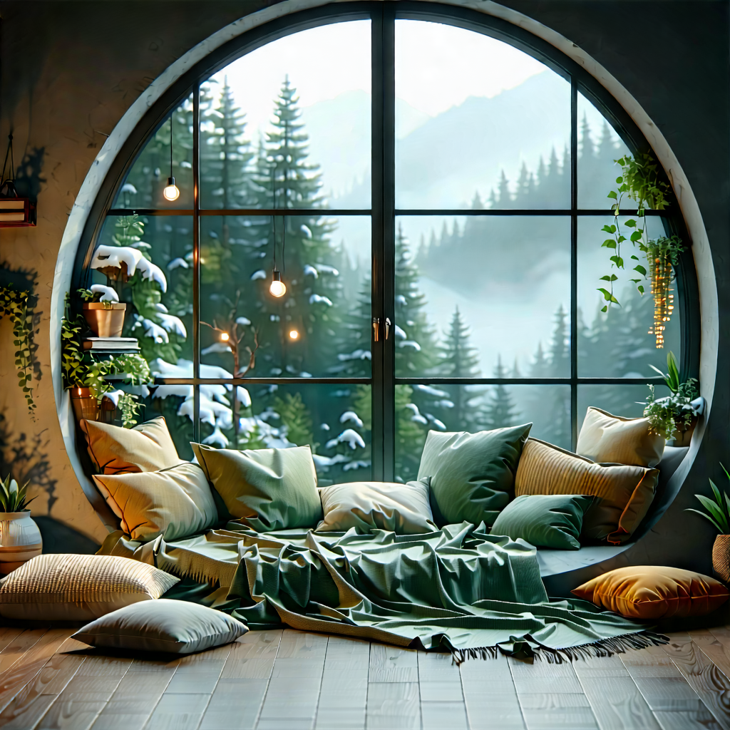 Lifestyle Octane Render: Reading Nook With Comfortable Textiles With Image, There
