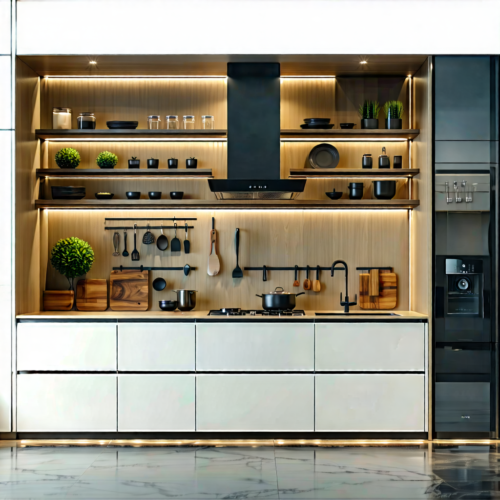 Lifestyle Flat Design: Modern Kitchen With Organized Space With Large, Well-equipped