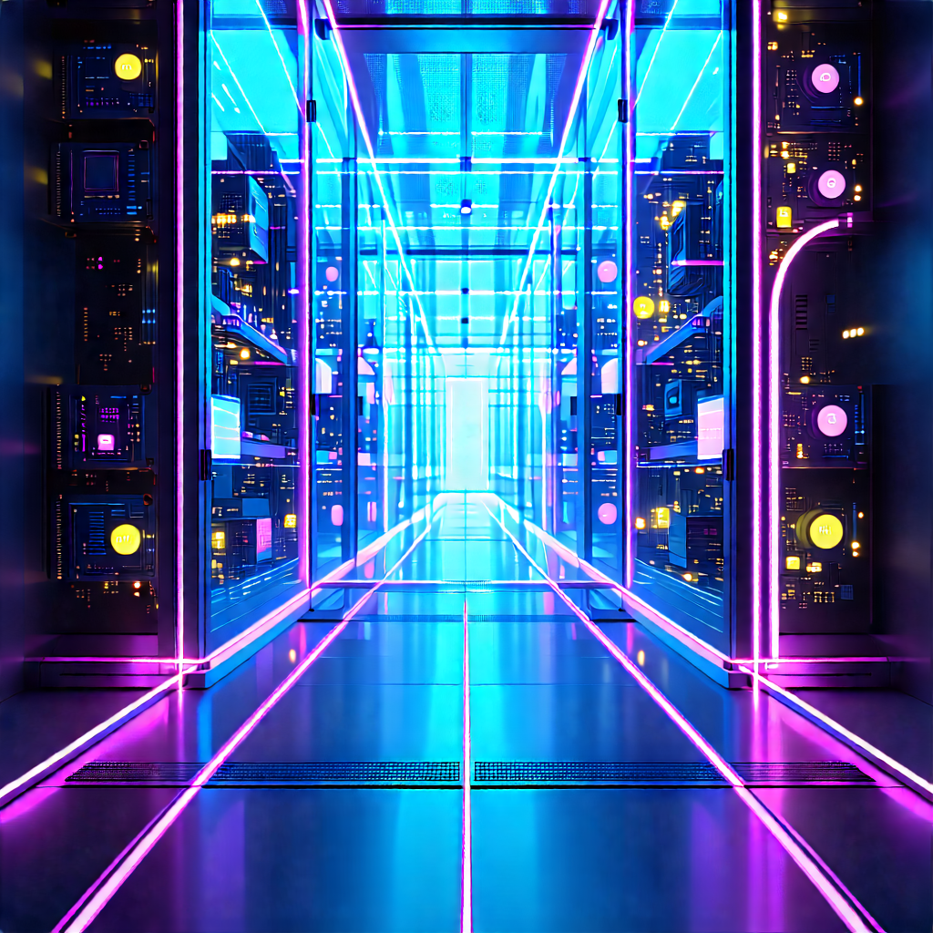 Tech Architectural Photography: Quantum Computer With Neon Accents With Image, There