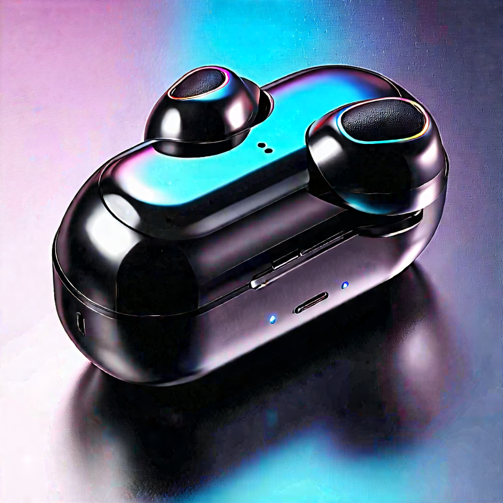 Tech Graphic Design: Wireless Earbuds With Digital Artwork With Pair Black