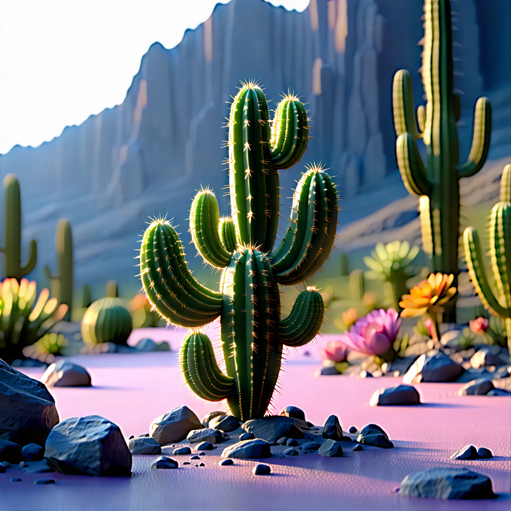 Nature Product Photography: Cactus In Sunlit Clearing With Cactus Plant