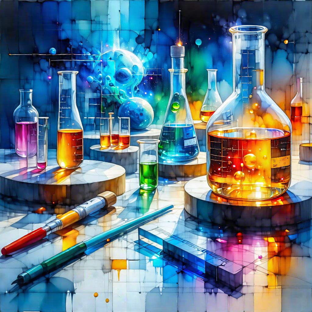 Tech Watercolor Painting: Futuristic Research Laboratory With Colorful Painting