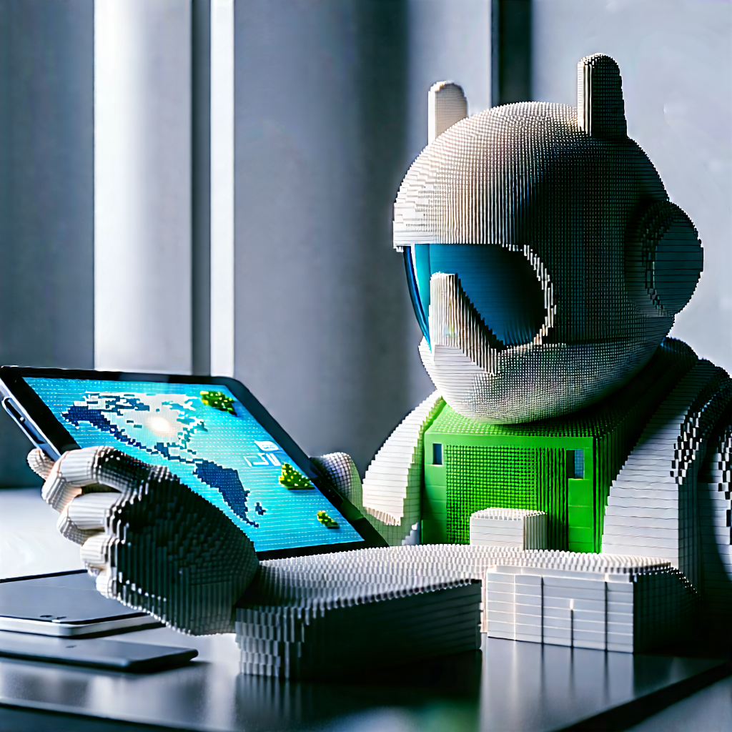 Business Voxel Art: Creative professional using digital tablet