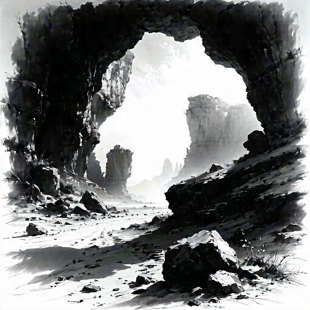 Nature Charcoal Drawing: Natural Arch In Dry Season With Image, There