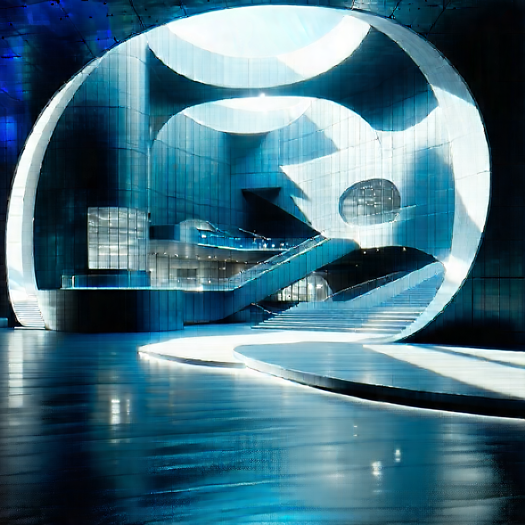 Tech Editorial Photography: (futuristic:1.32) Innovation Hub With Large, Modern