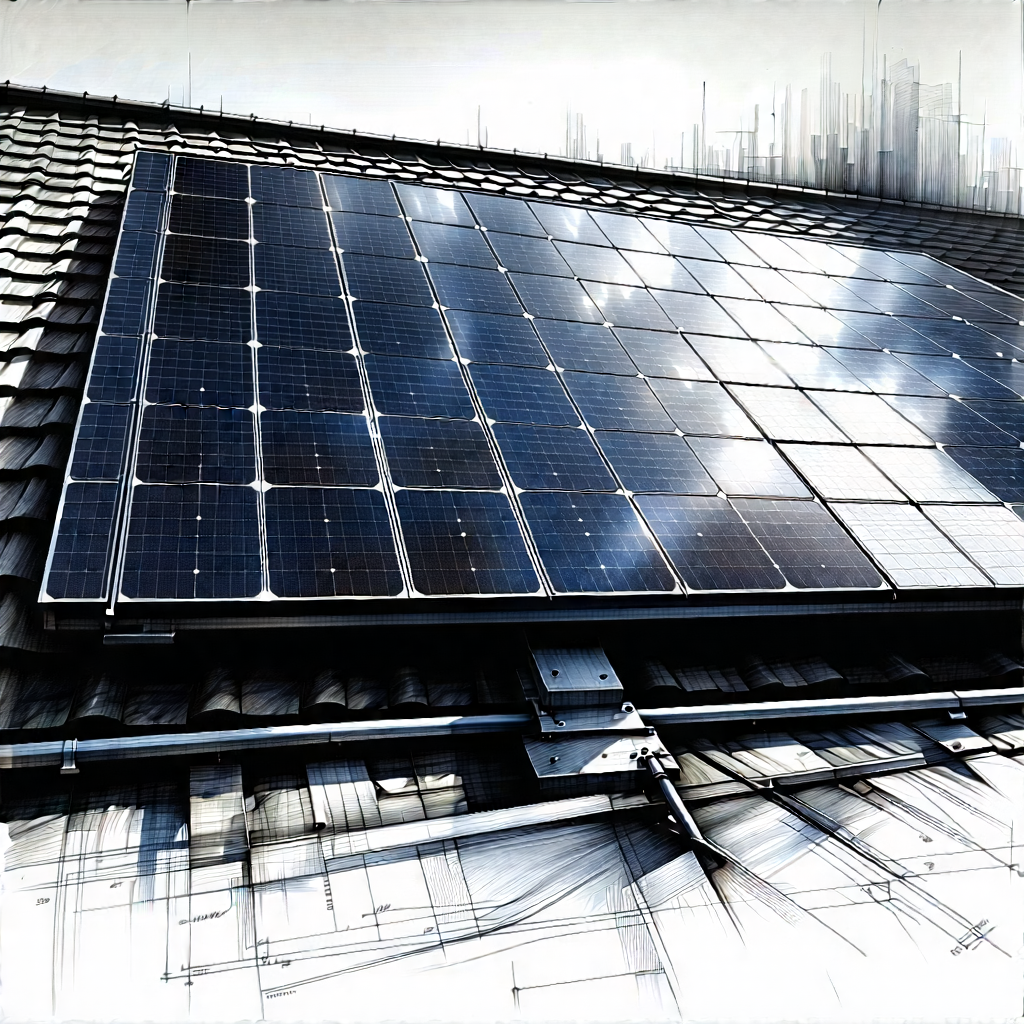 Tech Charcoal Drawing: Solar Panel With Laser Scanning With Solar Panel