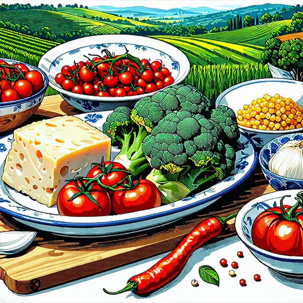 Lifestyle Technical Illustration: Farm-to-table Meal Prepared With Fresh Ingredients With Table Filled