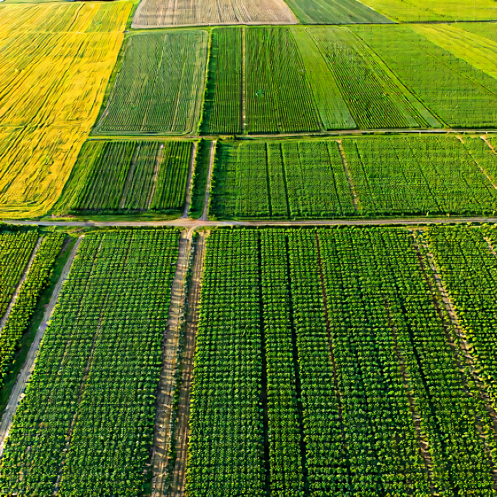 Nature Editorial Photography: Aerial View Of Agricultural Fields With Large, Lush