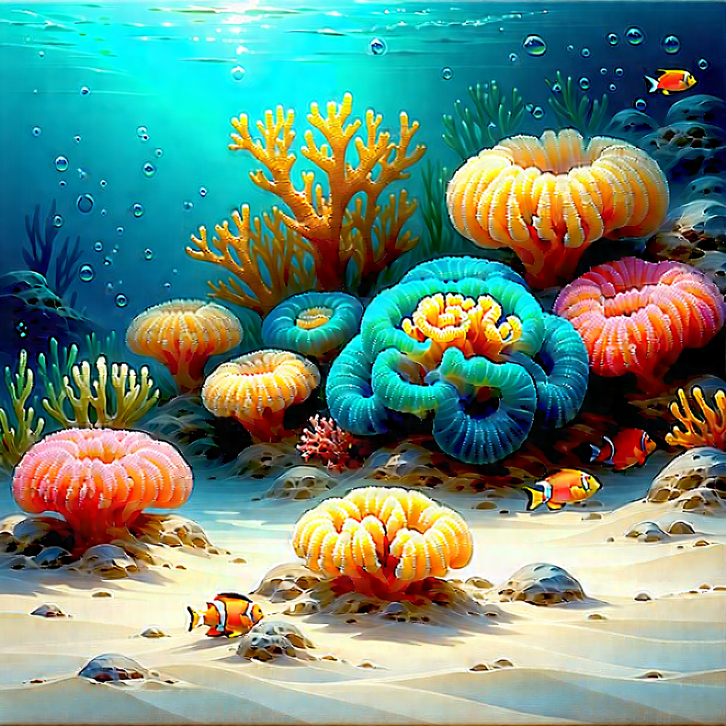 Nature Oil Painting: Coral Reef In Summer With Image, There