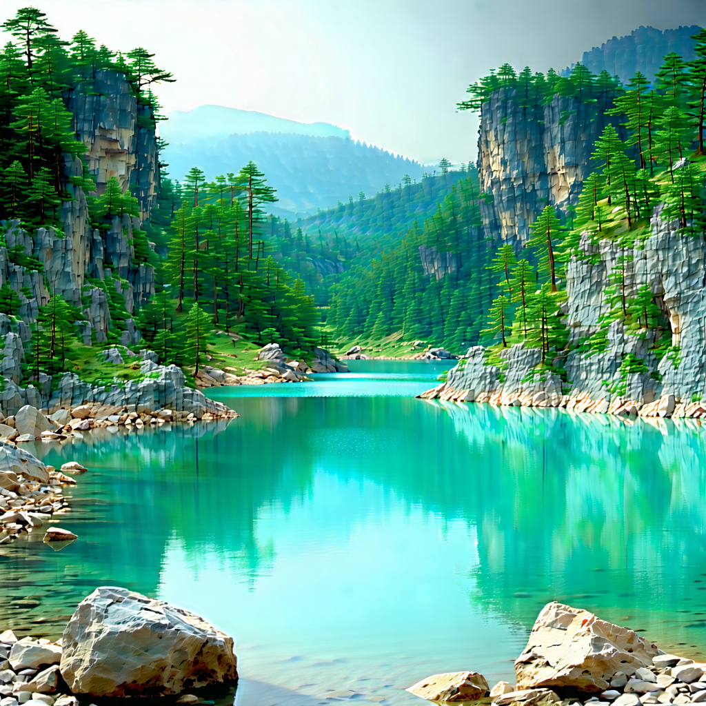 Nature Hdr Photography: Tranquil Pond Surrounded By Rocky Shores With Beautiful Scene