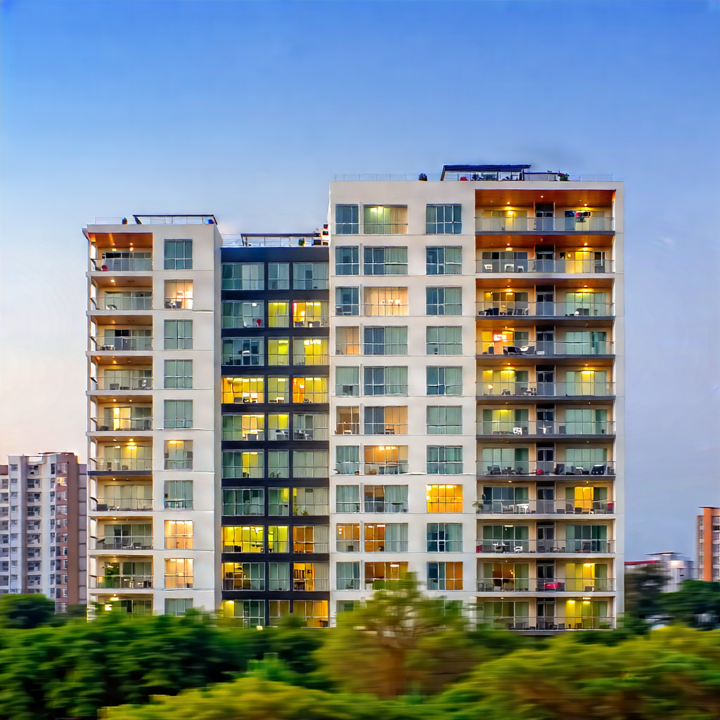 Urban Tilt-shift Photography: (modern:1.29) Apartment Complex With Minimalist Design With Large, Multi-story