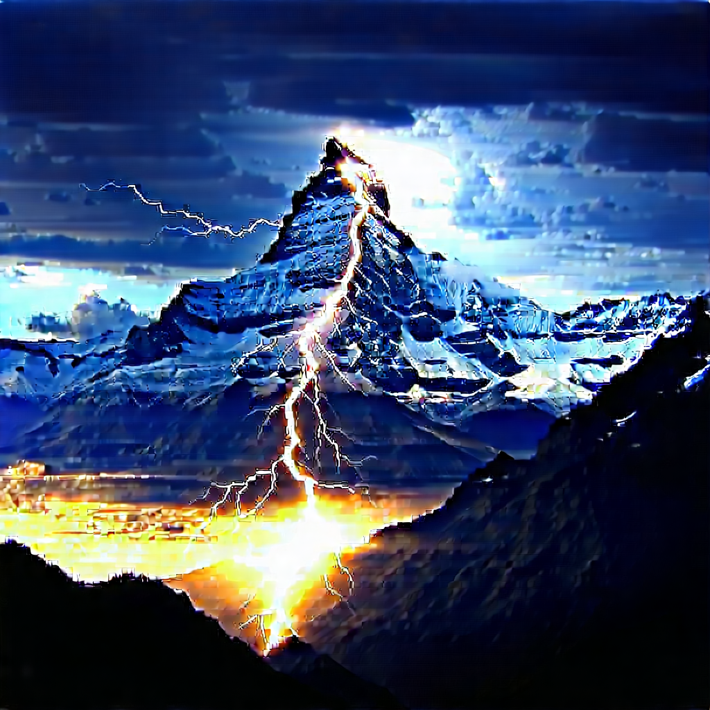Nature Acrylic Painting: Lightning Over Mountain Peak With Majestic Mountain