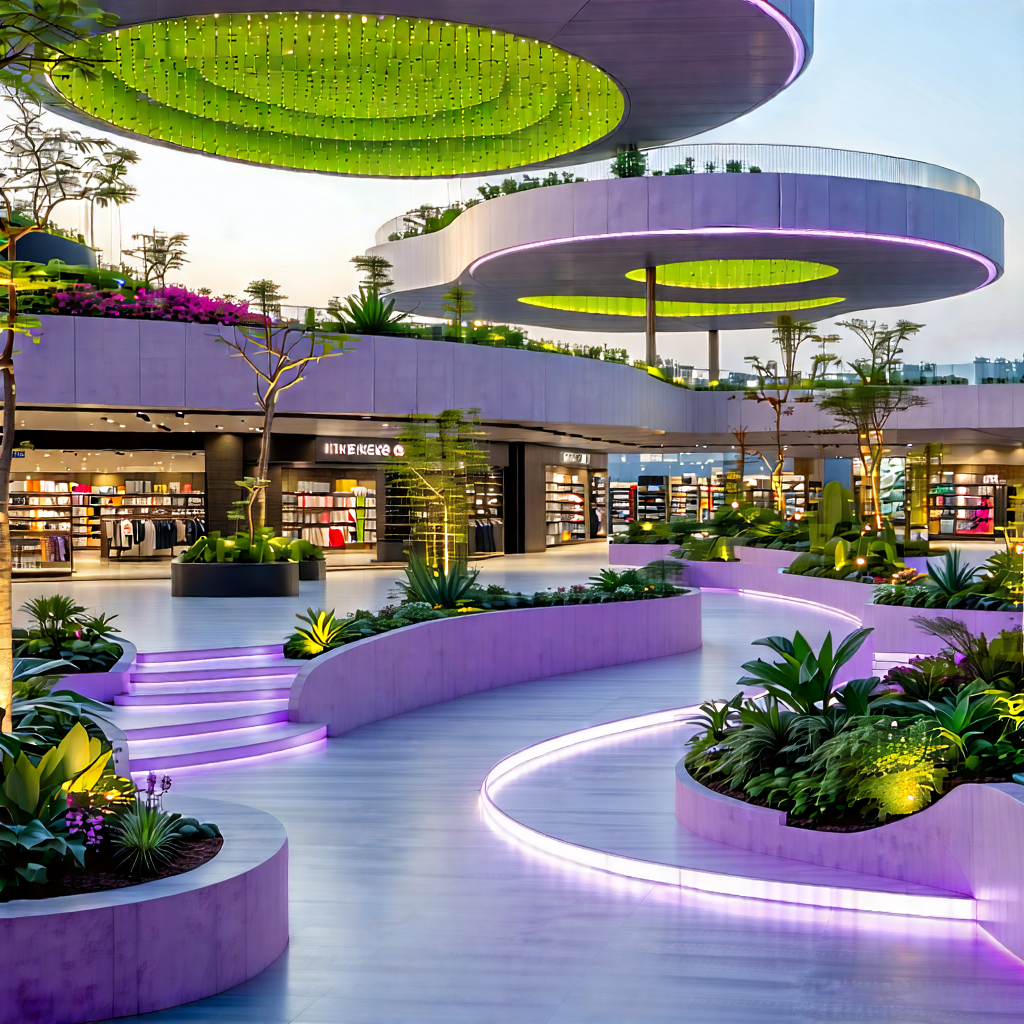Urban Abstract Design: Rooftop Garden With Shopping With Large, Modern
