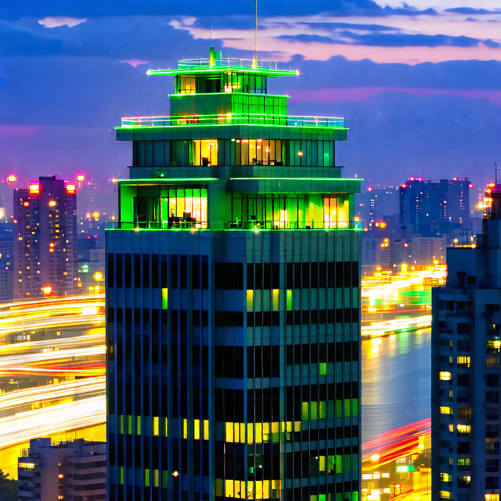 Urban Long Exposure Photography: Skyscraper With Green Rooftop With Tall Building