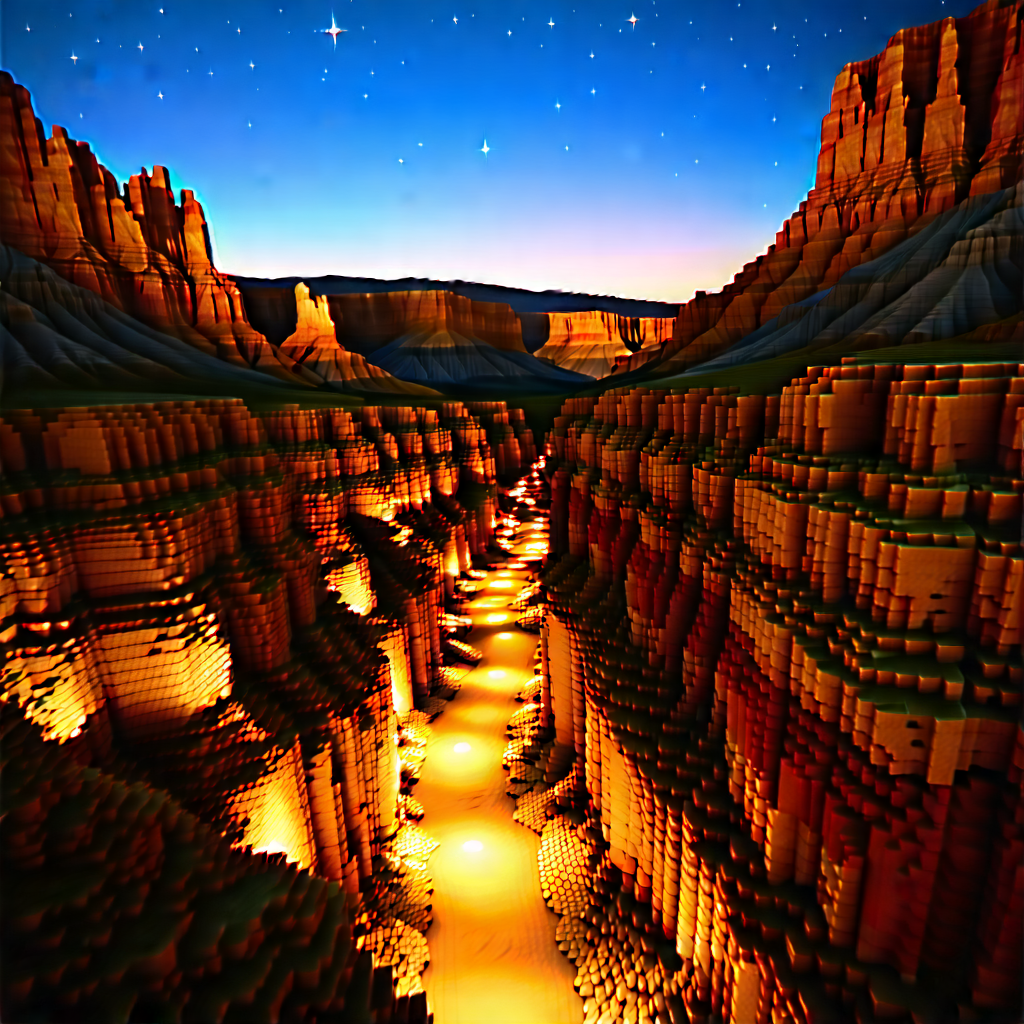 Nature Tilt-shift Photography: Canyon During Night With Computer-generated Model