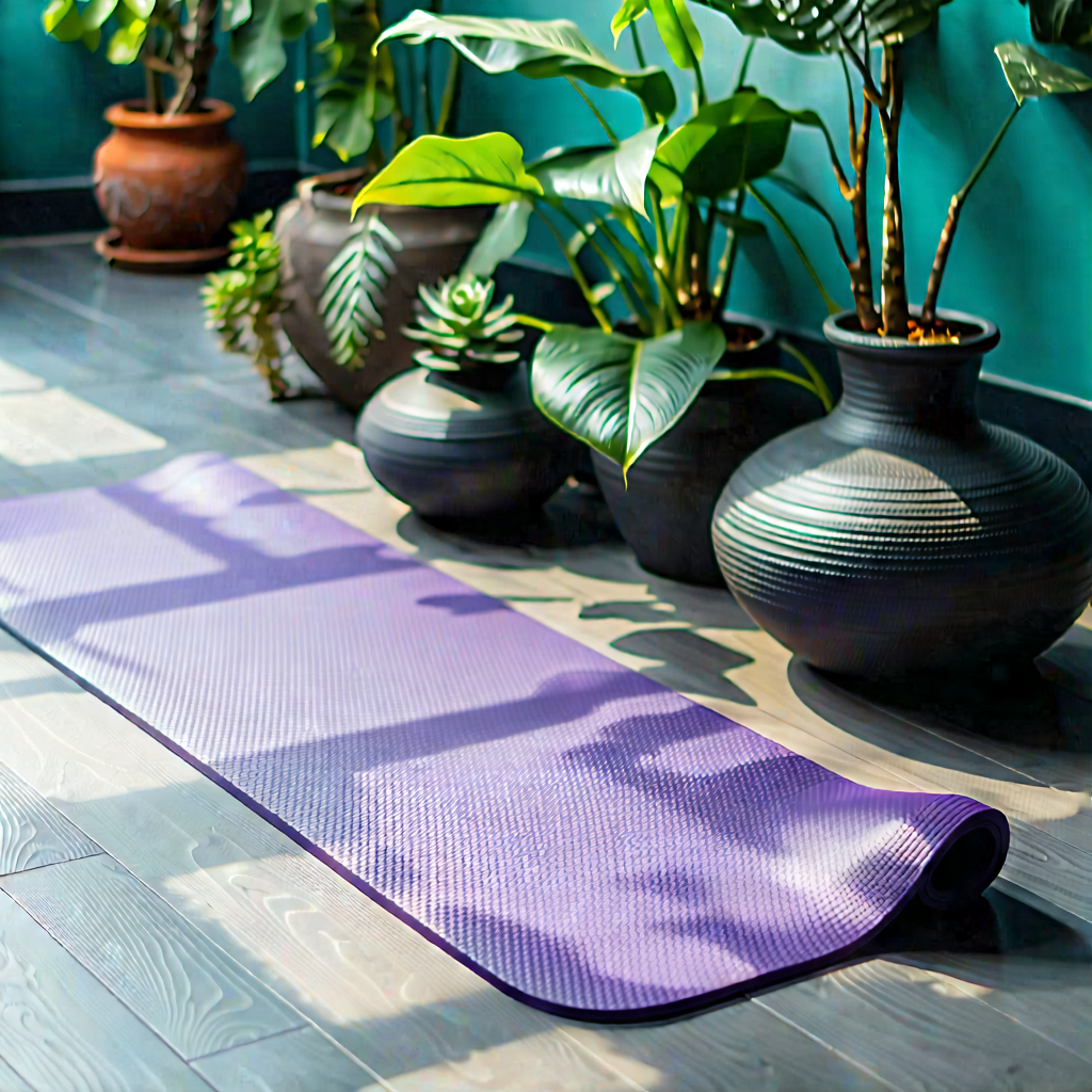 Lifestyle Abstract Design: Wellness scene with yoga mat and plants