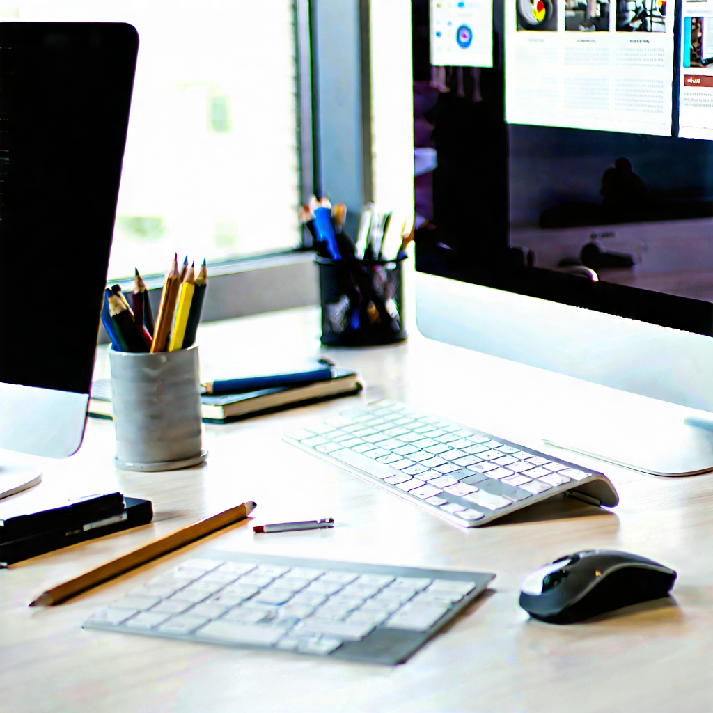 Business Stock Photography: Workplace With Productivity Tools On Desk With Computer Desk