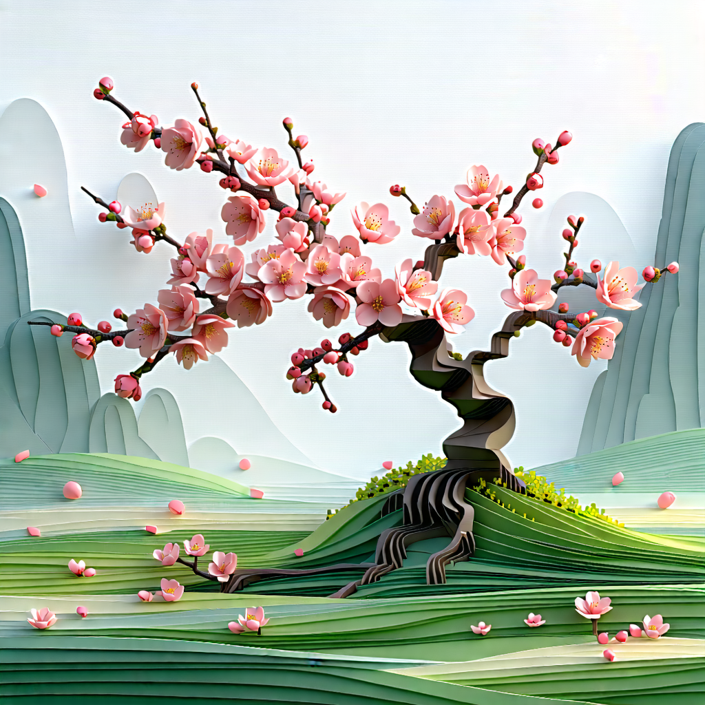Nature Low Poly: Cherry blossoms in misty environment