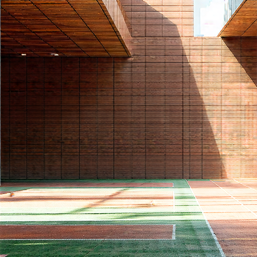 Urban Architectural Photography: Urban Fitness In The Park Scene With Tennis Court
