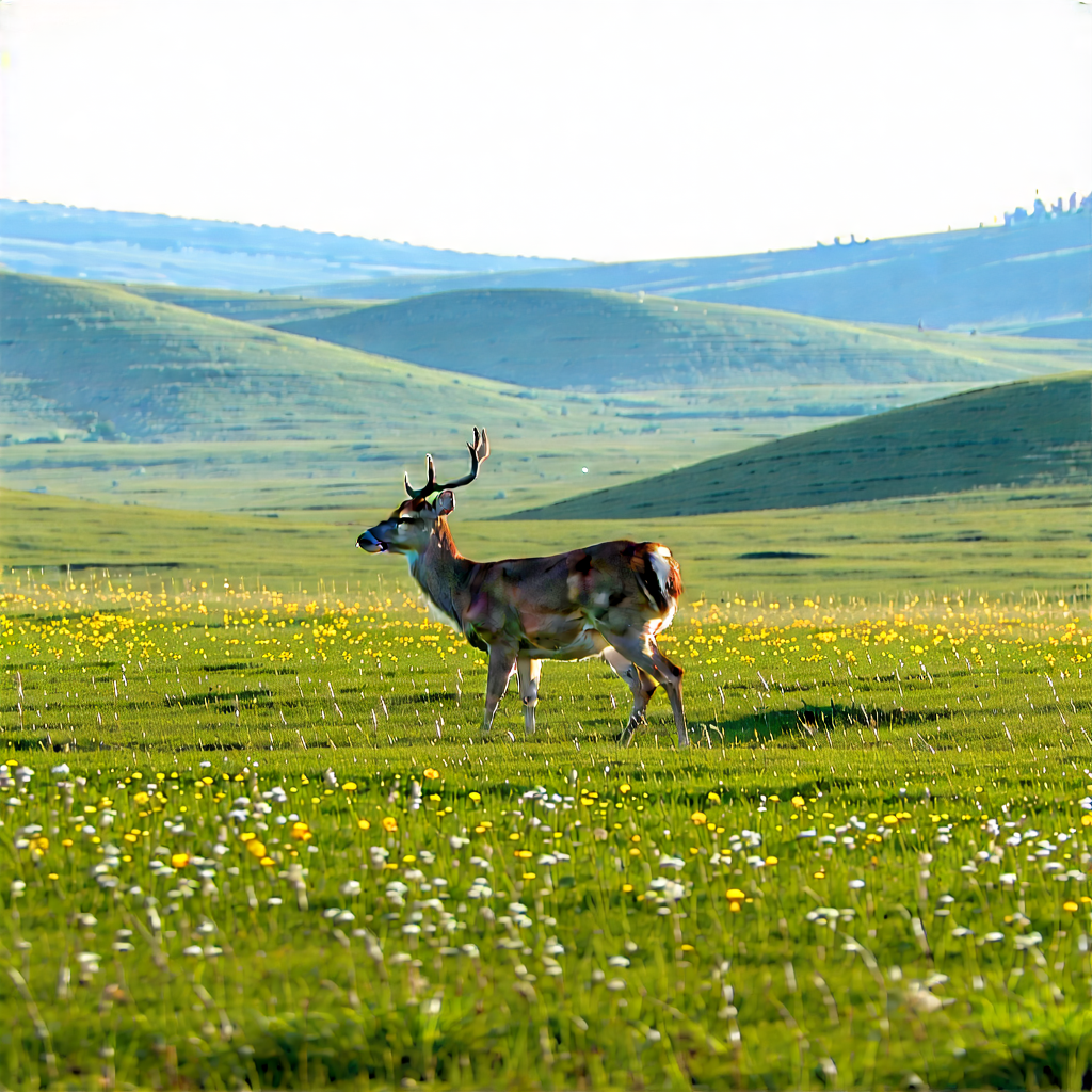 Nature Blender Artwork: Deer In Prairie Grassland With Large Deer