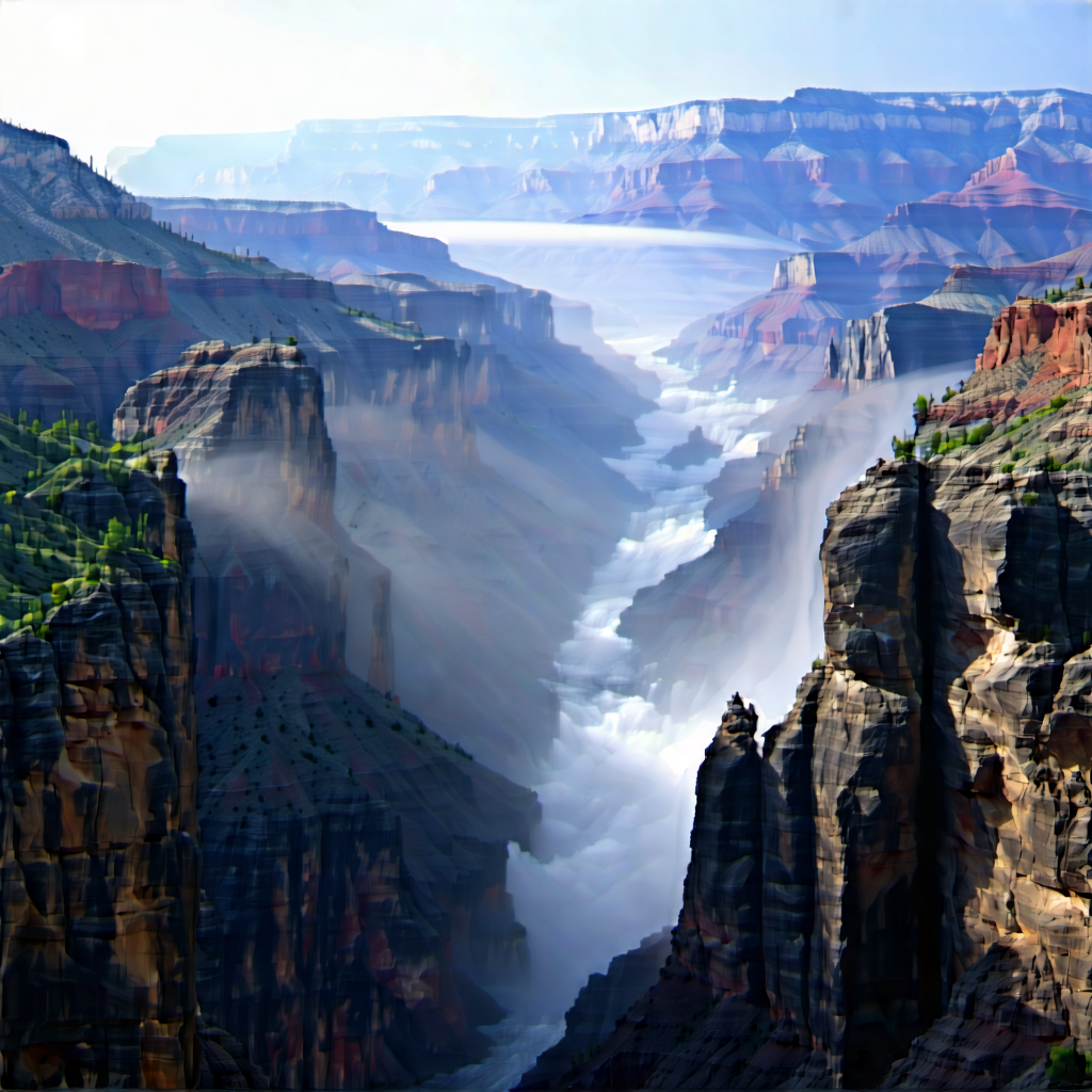 Nature Etching: Mist over canyon floor