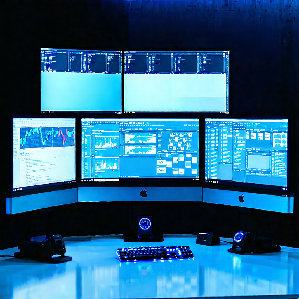 Business 3d Render: Creative Professional Using Multiple Monitors With Computer Desk