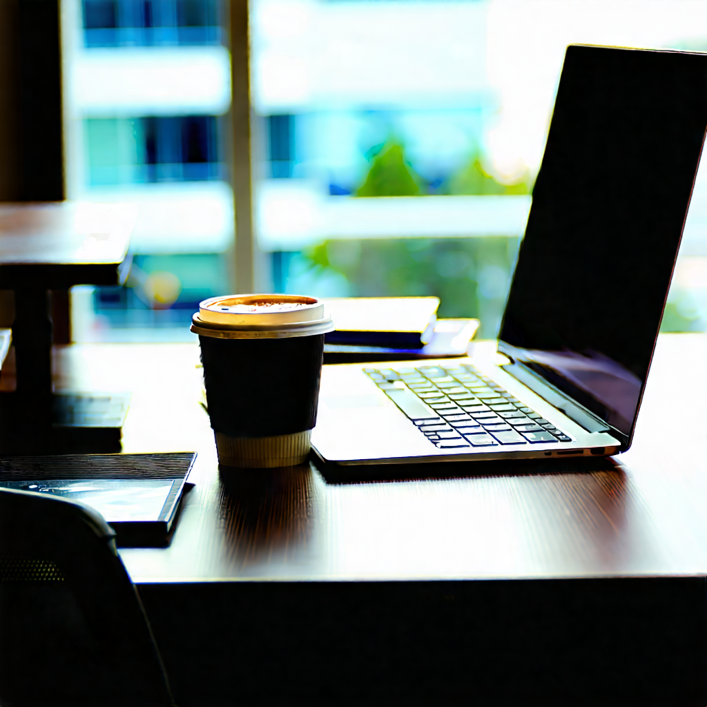 Business Hdr Photography: Workplace With Laptop And Coffee On Desk With Laptop Computer