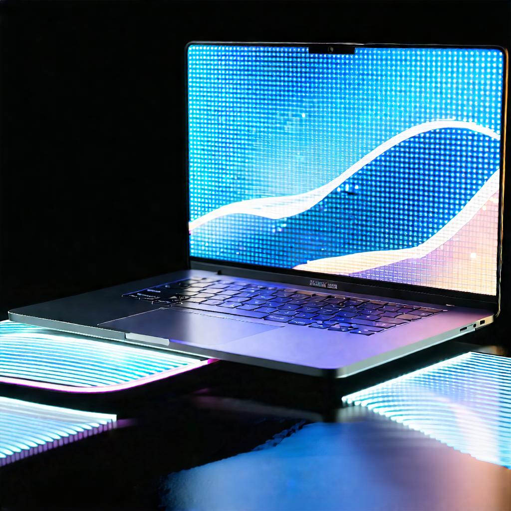 Tech Tilt-shift Photography: Laptop With Holographic Display With Laptop Computer