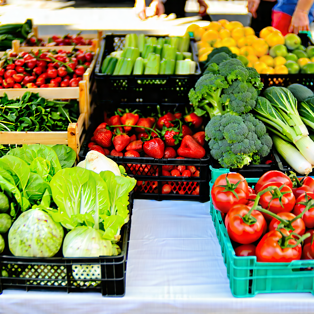 Urban Tilt-shift Photography: Urban Farmers Market Scene With Table Filled