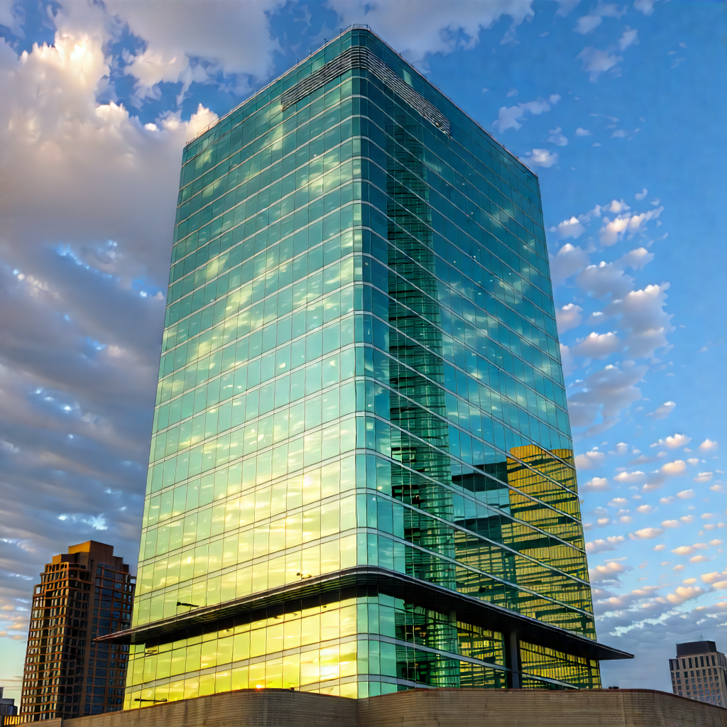 Urban Stock Photography: Glass Office Tower With Reflective Glass With Large, Modern