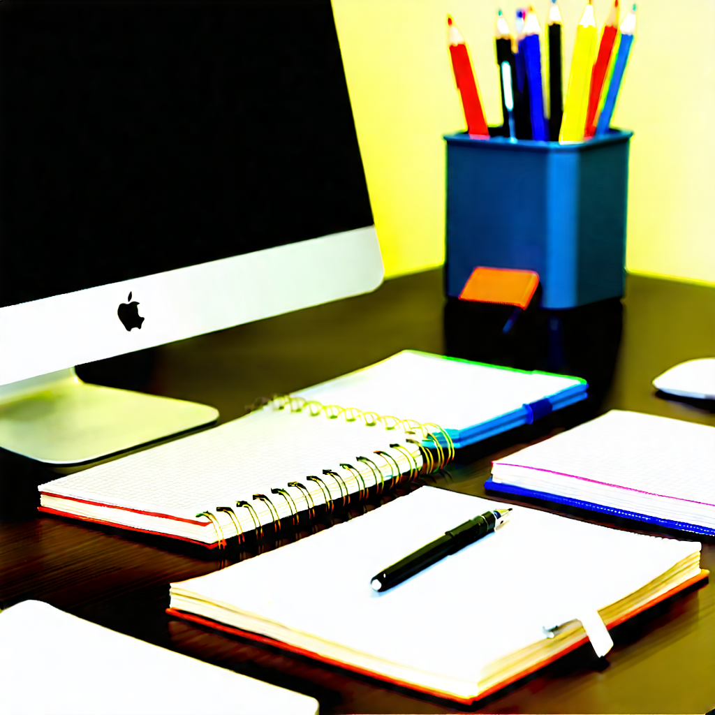 Business Cinema 4D: Workplace with notebooks and pens on desk