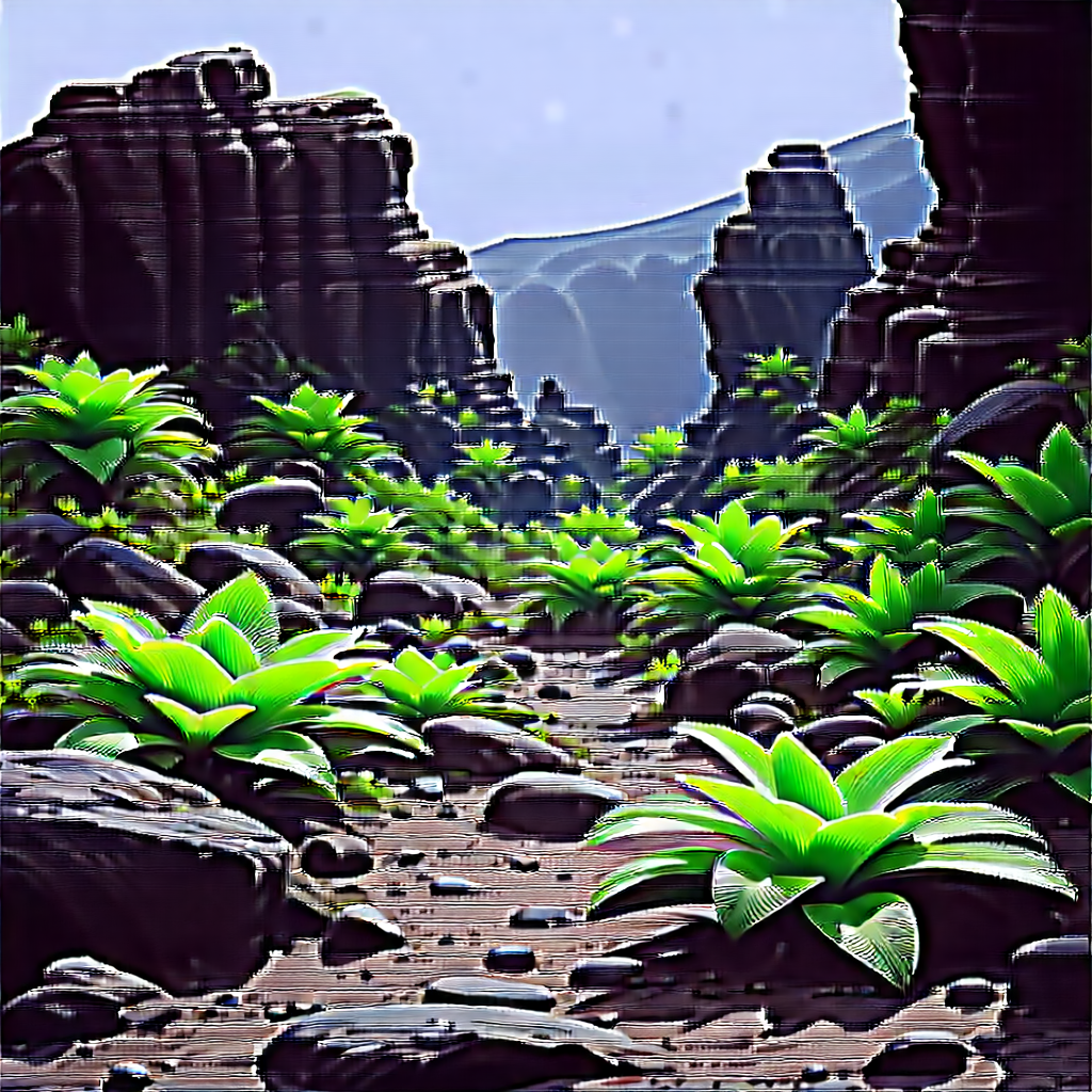 Nature Digital Art: Tropical Plants In Rocky Terrain With Image, There