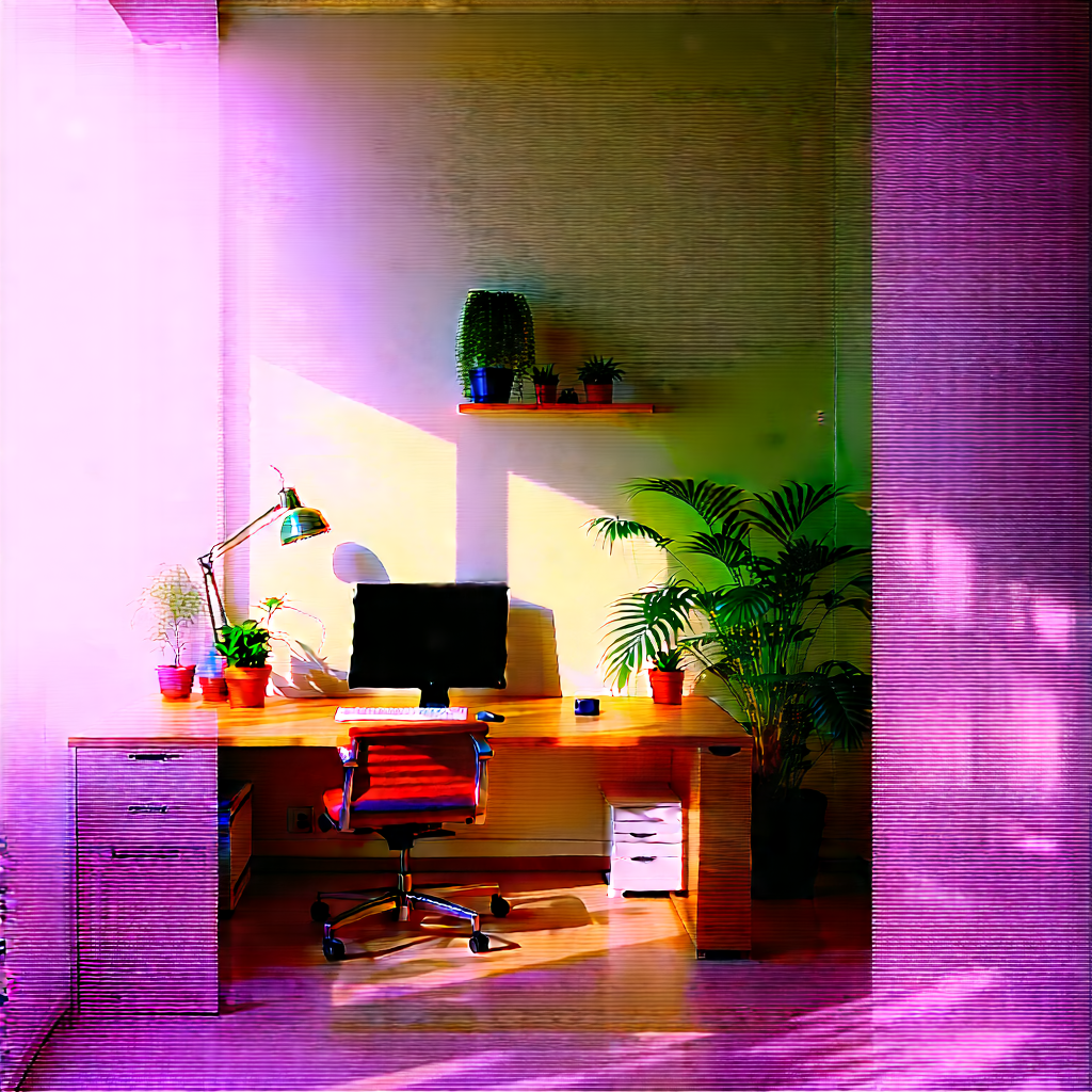 Lifestyle Macro Photography: Home Office With Plants And Natural Elements With Small Office