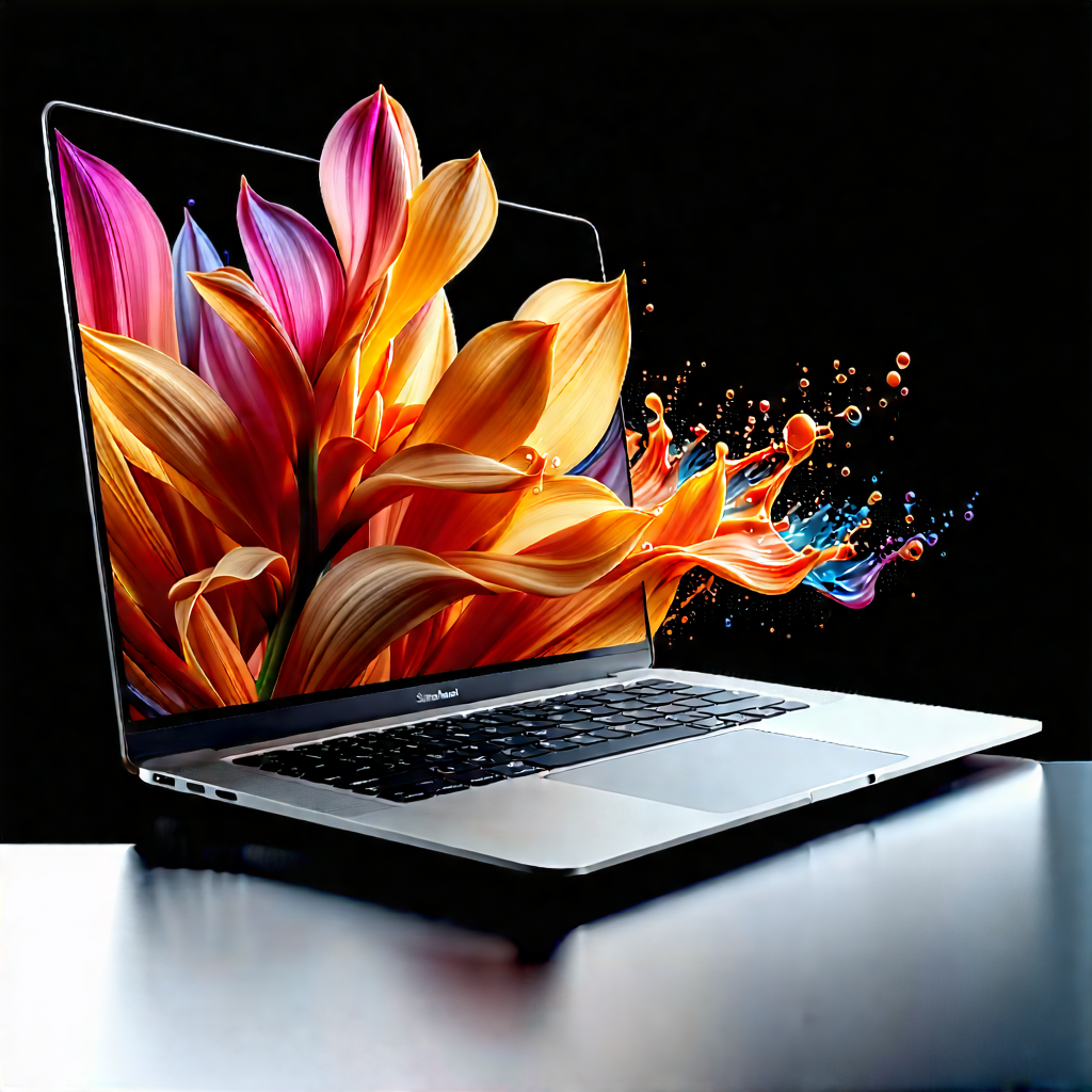 Tech Product Photography: Laptop With (digital:1.44) Artwork With Laptop Computer