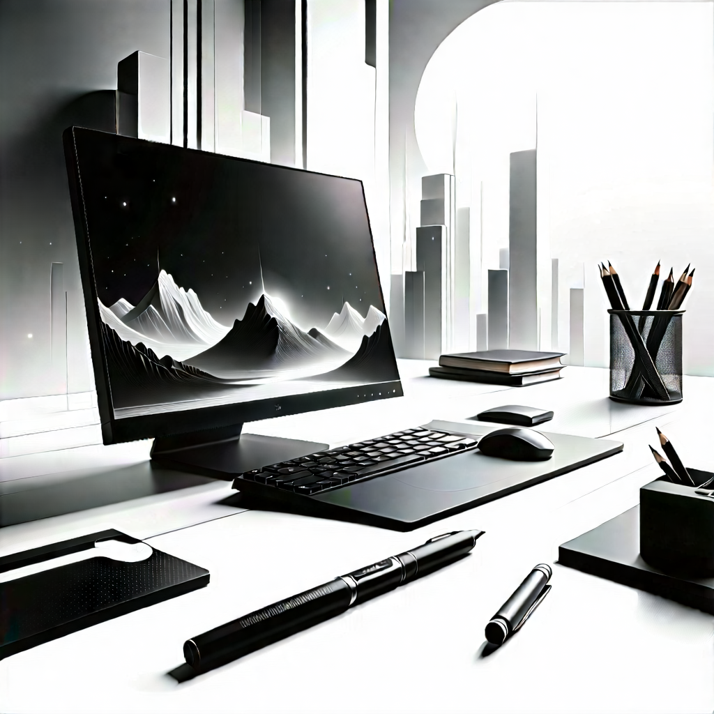 Tech Charcoal Drawing: Futuristic (digital:1.21) workspace